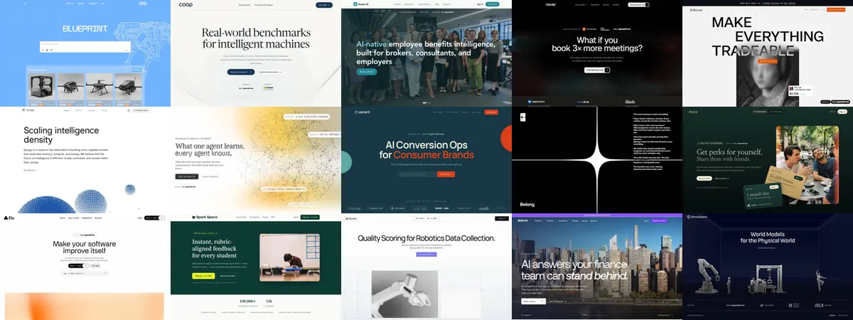Fifteen randomly chosen a16z speedrun homepages