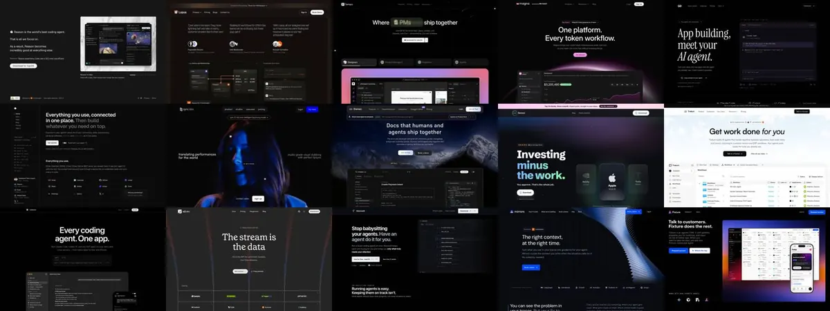 Fifteen YC homepages in the Dark dev tool style