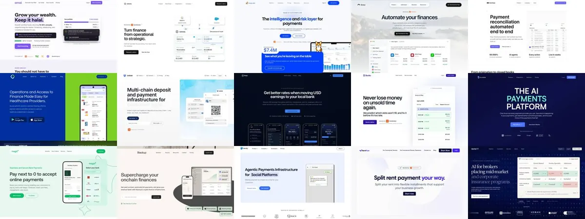 Fifteen YC homepages in the Light app mockup style
