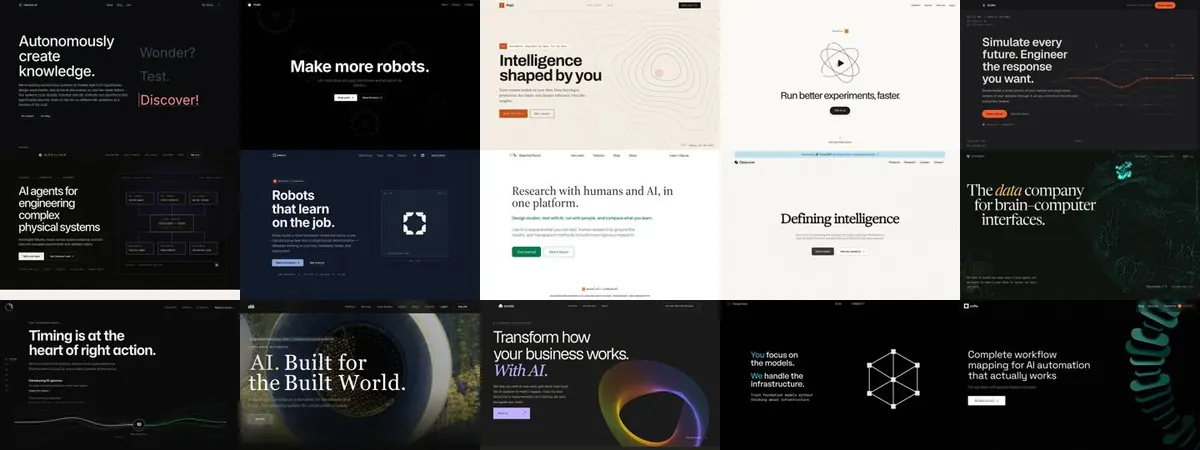 Fifteen YC homepages in the Research lab style